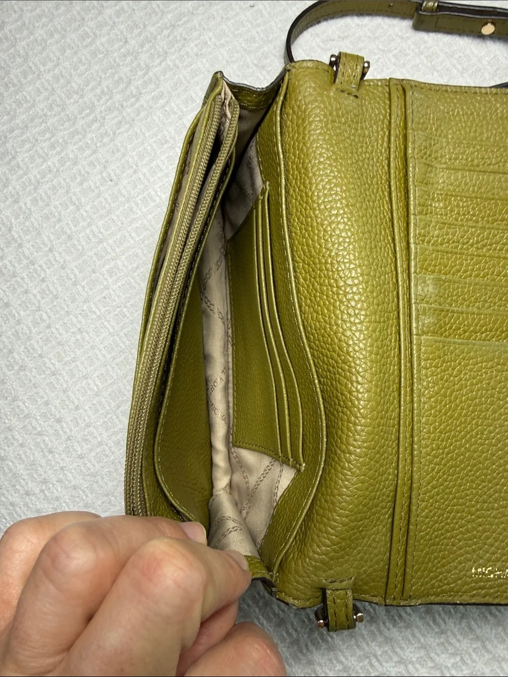 Michael Kors olive green wallet crossbody small leather bag